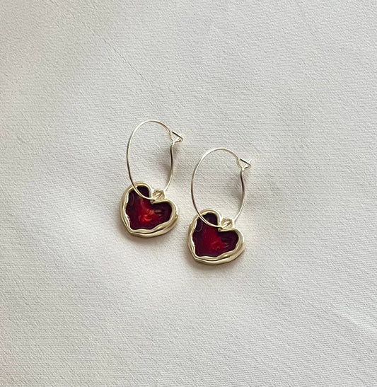 Aretes Corazón Rojo